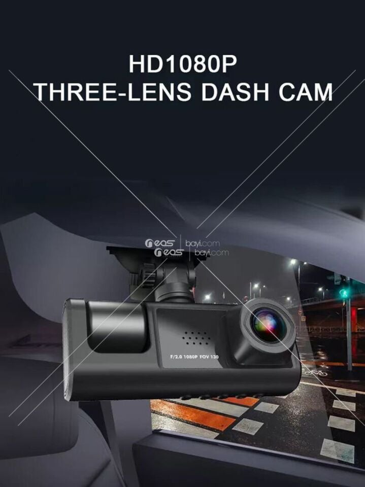 WİFİ ŞARJZLI Araç İçi Kamera 3 Kameralı (Yol + Araç İçi+ Arka) FHD Video Kayıt Mikrofonlu Türkçe