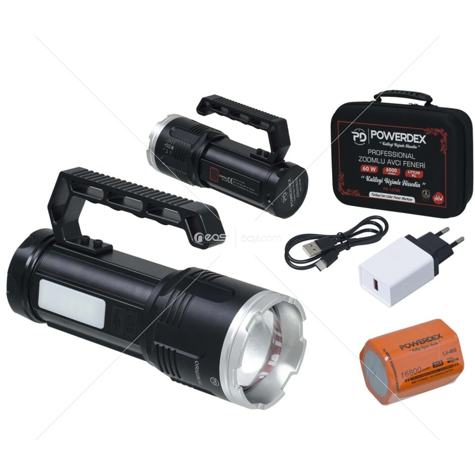 POWERDEX 60W Şarjlı Profesyonel Zoomlu Avcı Tüfek Feneri PD-14700