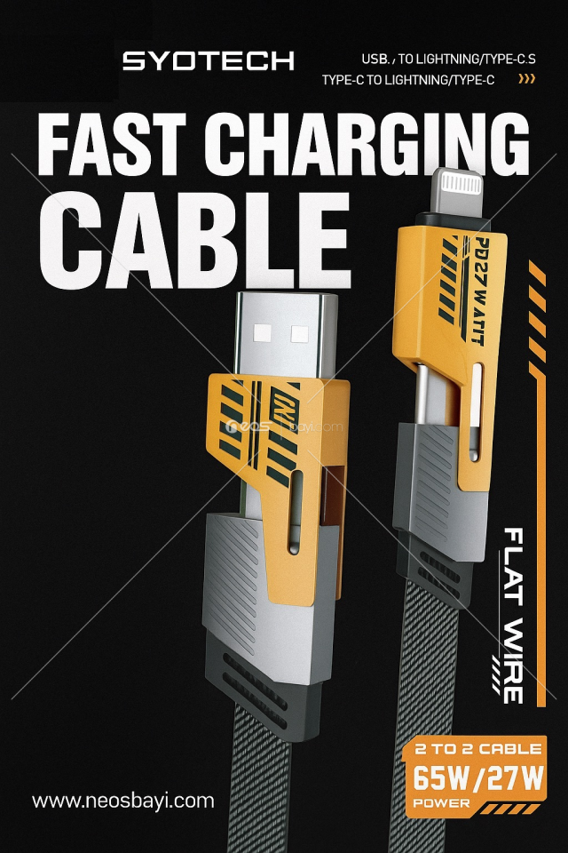 SYOTECH DK001 4İN1 KABLO 65W/27DESTEKLİ HIZLI ŞARJZ KABLOSU
