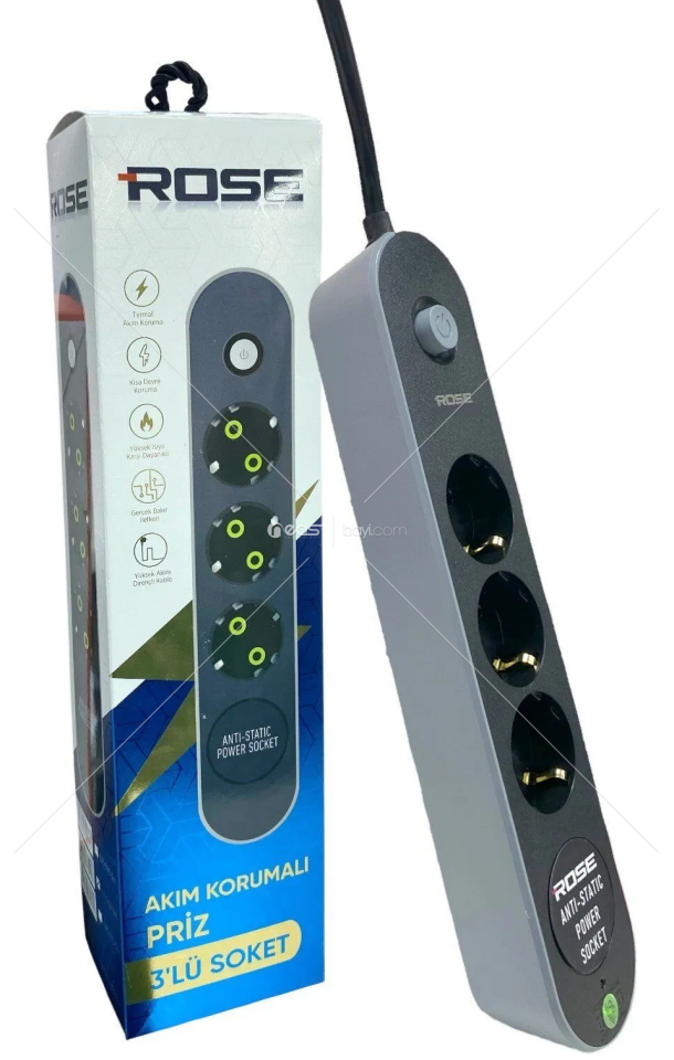 Rose 3LÜ AKIM KORUMALI PRİZ 2M KABLO MESAFE