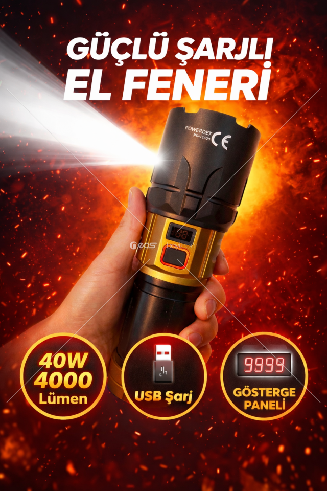 Powerdex PD-11500 40 Watt 4000 Lümen Profesyonel Avcı El Feneri