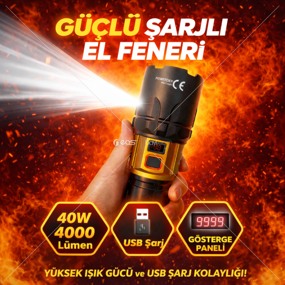 Powerdex PD-11500 40 Watt 4000 Lümen Profesyonel Avcı El Feneri