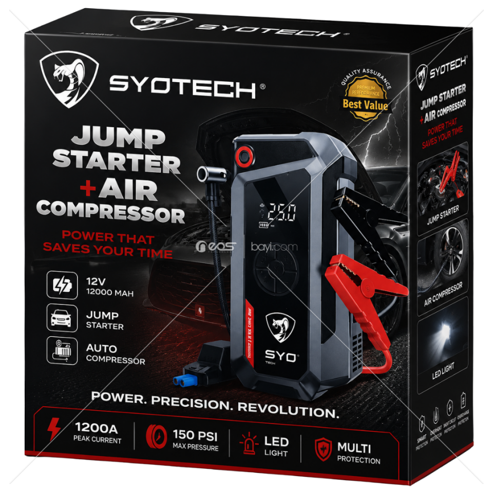SYOTECH DK002 TAKVİYE+LASTİK ŞİŞİRME 18000MAH KISA DEVRE KORUMALI (AKÜ OLMADAN ARABA ÇALIŞTIR)