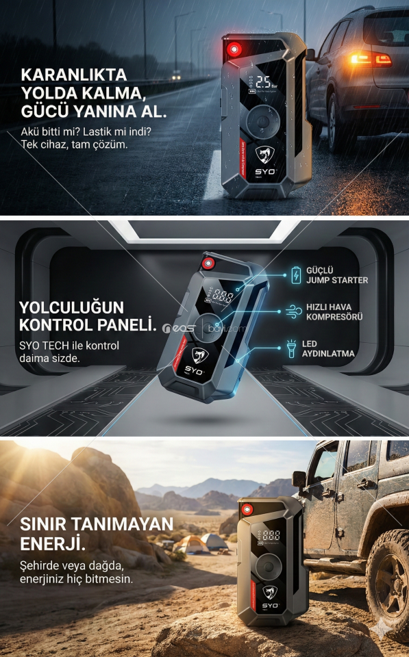 SYOTECH DK002 TAKVİYE+LASTİK ŞİŞİRME 18000MAH KISA DEVRE KORUMALI (AKÜ OLMADAN ARABA ÇALIŞTIR)