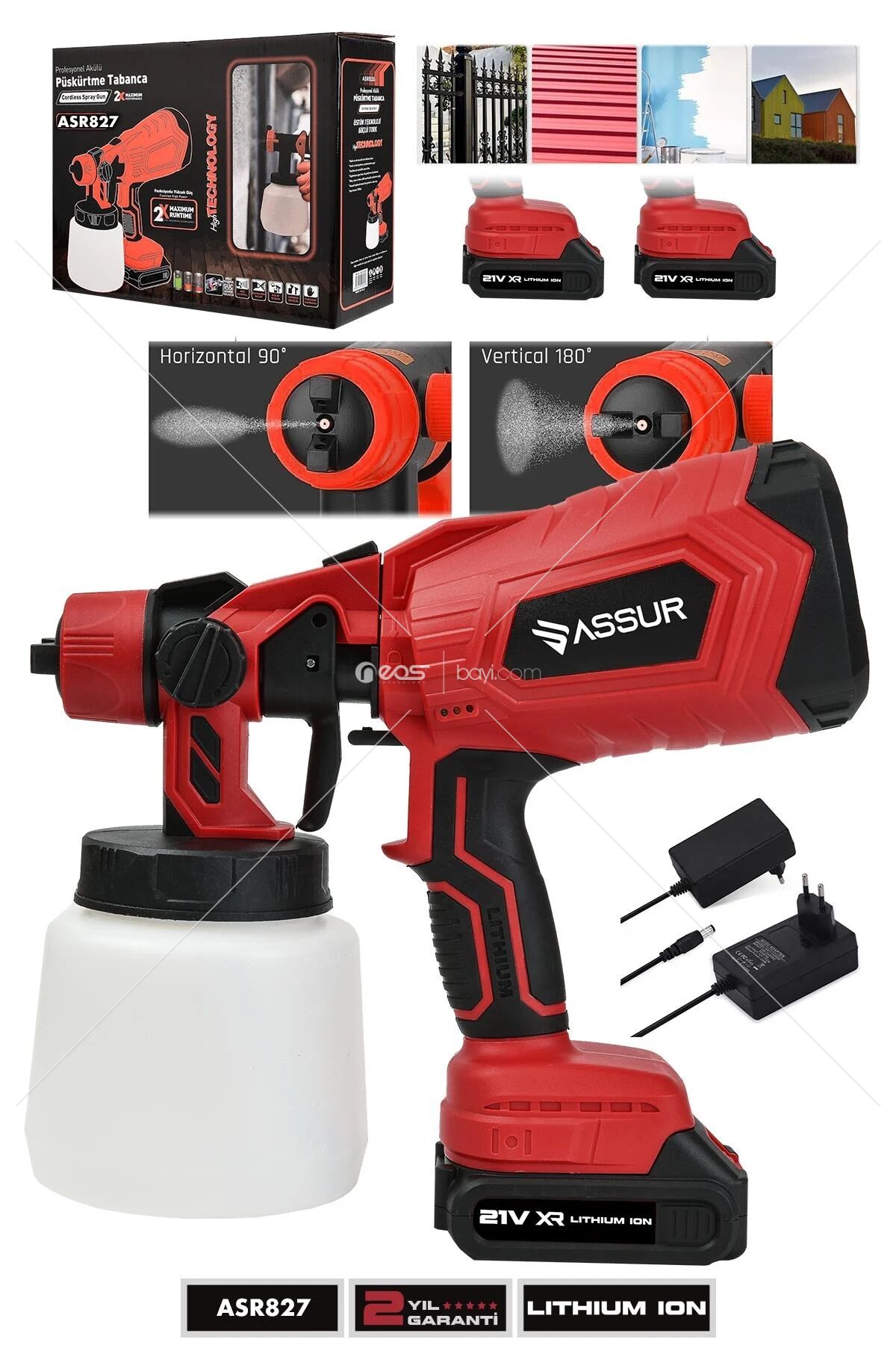 Assur Profesyonel 21V Çift Akülü 300 Mm Vernik Sprey Boya Püskürtme Makinesi