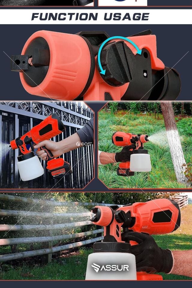 Assur Profesyonel 21V Çift Akülü 300 Mm Vernik Sprey Boya Püskürtme Makinesi