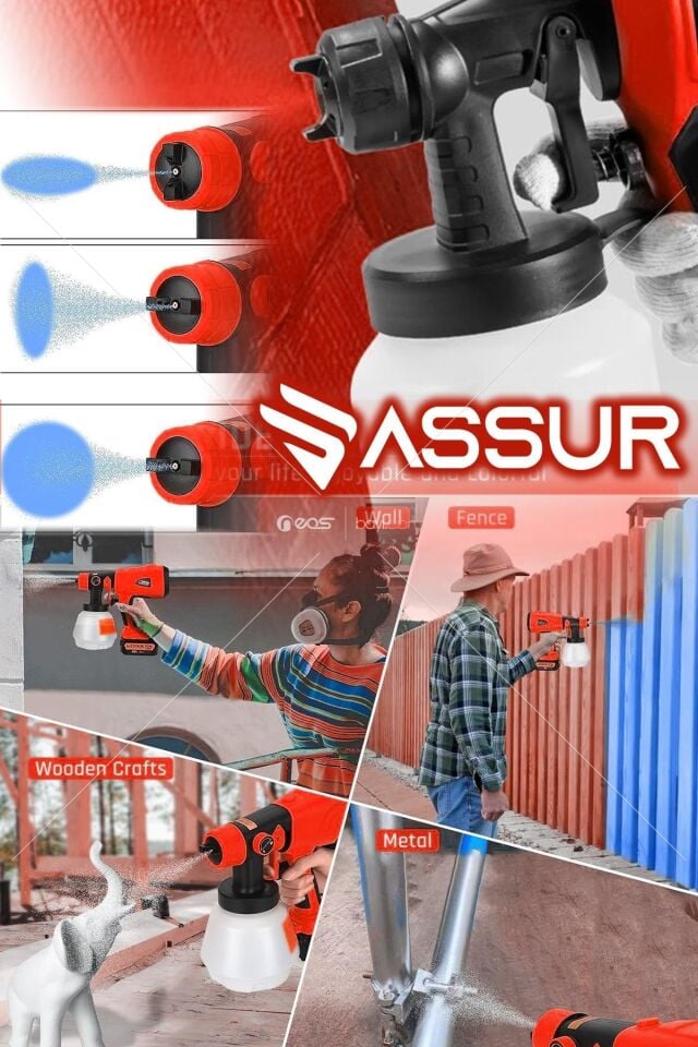 Assur Profesyonel 21V Çift Akülü 300 Mm Vernik Sprey Boya Püskürtme Makinesi