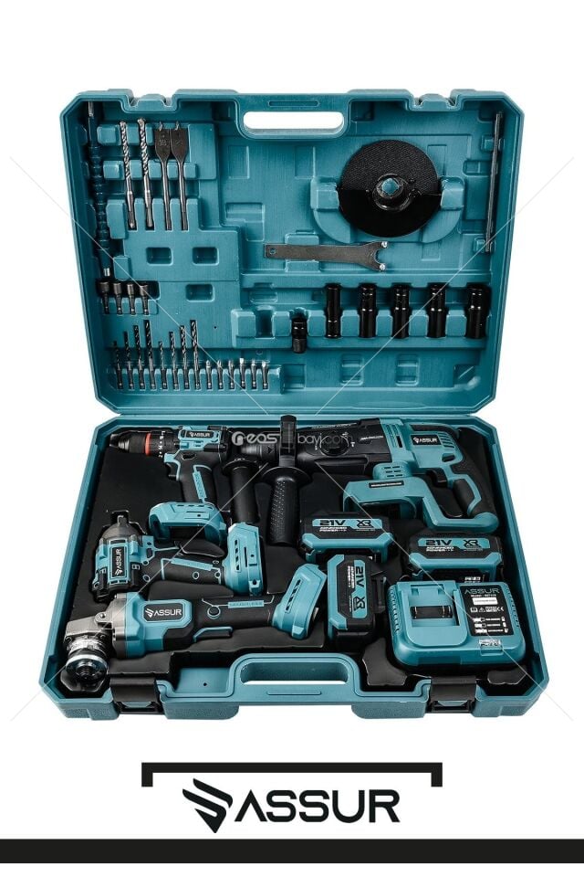 Assur 21V Darbeli Kömürsüz 4'lü Set Taşlama - Somun Sıkma Sökme - Matkap Vidalama - Kırıcı Delici Hilti