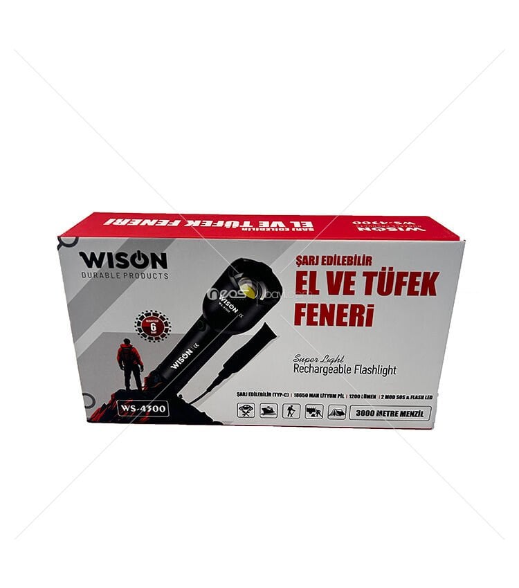 Wison WS-4300 Şarjlı El ve Tüfek Feneri 1200 Lümen