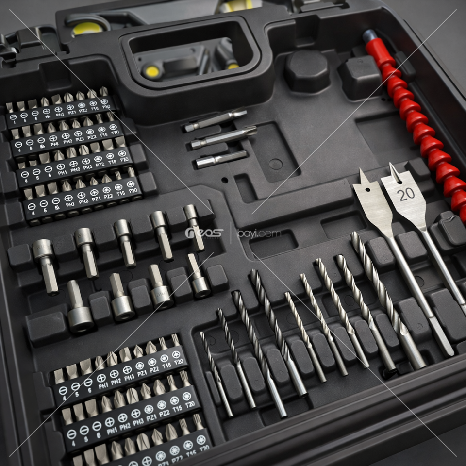 DAFLONG ÇİFT ÇELİK MANDREN+BITS UÇ ÖZELLİKLİ KÖMÜRSÜZ SERİ DARBELİ 20 TORK HIZINDA  ÇİFT BATARYA 85 PARÇA TAKIM SANDIĞI