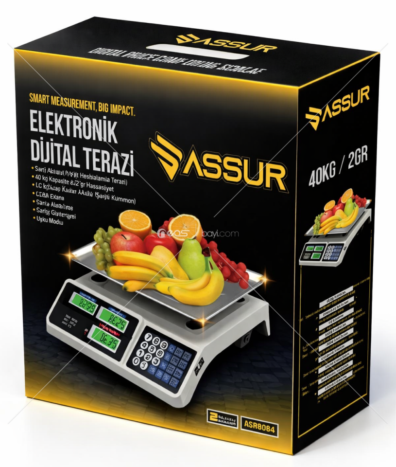 Assur 40 Kg Şarjlı Hassas Dijital Terazi Fiyat Hesaplamalı Elektronik Tartı