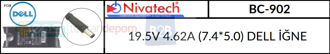 Nivatech 19.5V 4.62A (7.4*5.0) DELL İĞNE BC-902