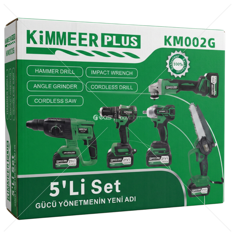 KİMMERPLUS 5Lİ SET MATKAP+SPRAL+TORK+TESTERE+HİLTİ (3PİL+HIZLI ŞARJZ ÜNİTESİ)