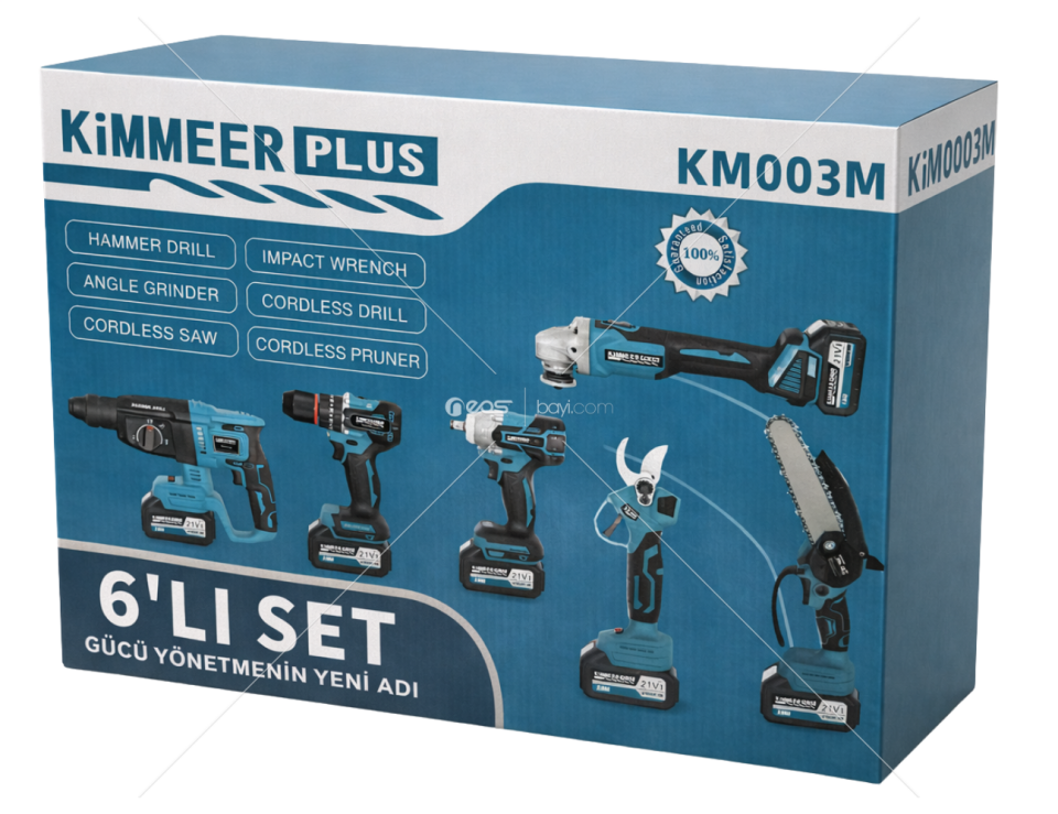KİMMERPLUS 6LI SET MATKAP+HİİLTİ+SPRAL+TORK+BUDAMA MAKAS+TESTERE 3 BATARYA HIZLI ŞARJZ ÜNİTE