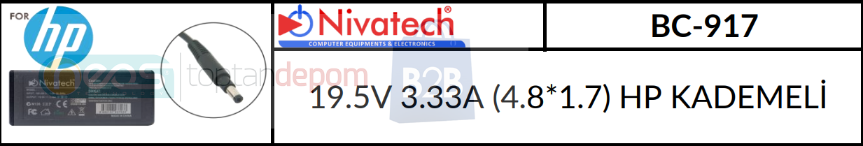Nivatech 19.5V 3.33A (4.8*1.7) HP KADEMELİ BC-917