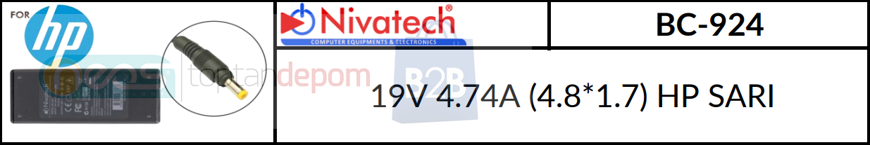 Nivatech 19V 4.74A (4.8*1.7) HP SARI BC-924