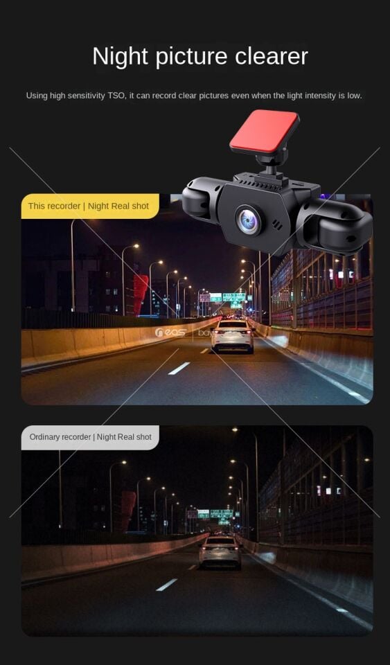 Araba Sürüş Kaydedici 2.0 İnç HD 1080p Dört Lensli Ön/Arka Geri Görüş Görüntüsü Gece Görüşü Döngü Kaydı