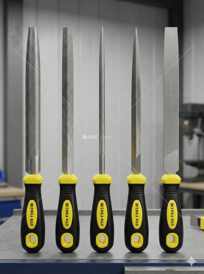 EMKA MAX 200mm 5 Parça Profesyonel Çelik Eğe Seti - Yassı, Yarım Yuvarlak, Kare, Yuvarlak, Üçgen Eğe