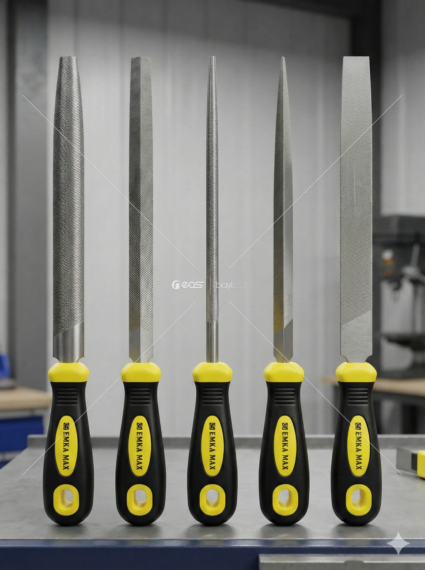 EMKA MAX 200mm 5 Parça Profesyonel Çelik Eğe Seti - Yassı, Yarım Yuvarlak, Kare, Yuvarlak, Üçgen Eğe