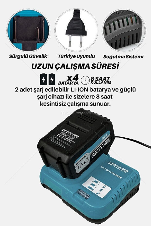 KİMMEER PLUS Profesyonel 5'Li Set Şarjlı Makas Testere Çim Biçme Ve Yaprak Üfleme Teleskopik Kollu