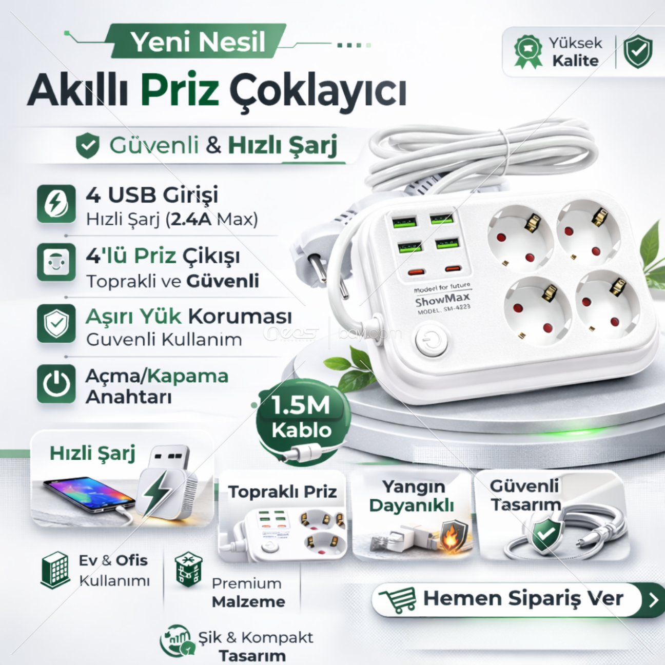 SHOWMAX SH-4629 4USB 2 TYPE-C TERMAL AKIM KORUMALI