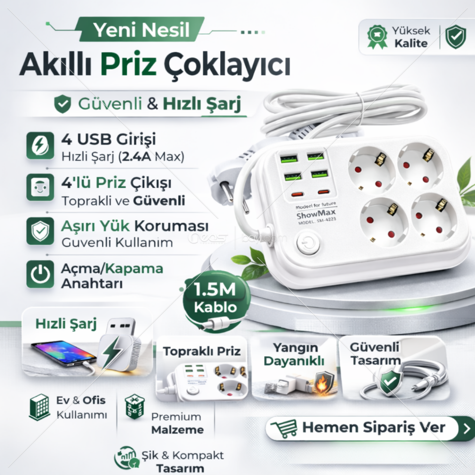SHOWMAX SH-4629 4USB 2 TYPE-C TERMAL AKIM KORUMALI