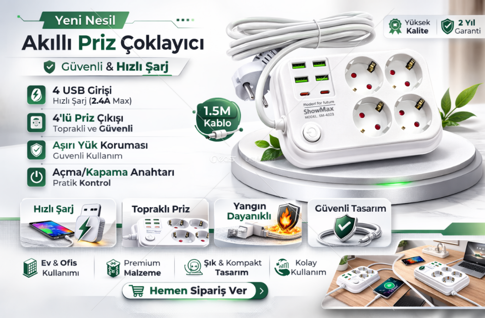 SHOWMAX SH-4629 4USB 2 TYPE-C TERMAL AKIM KORUMALI