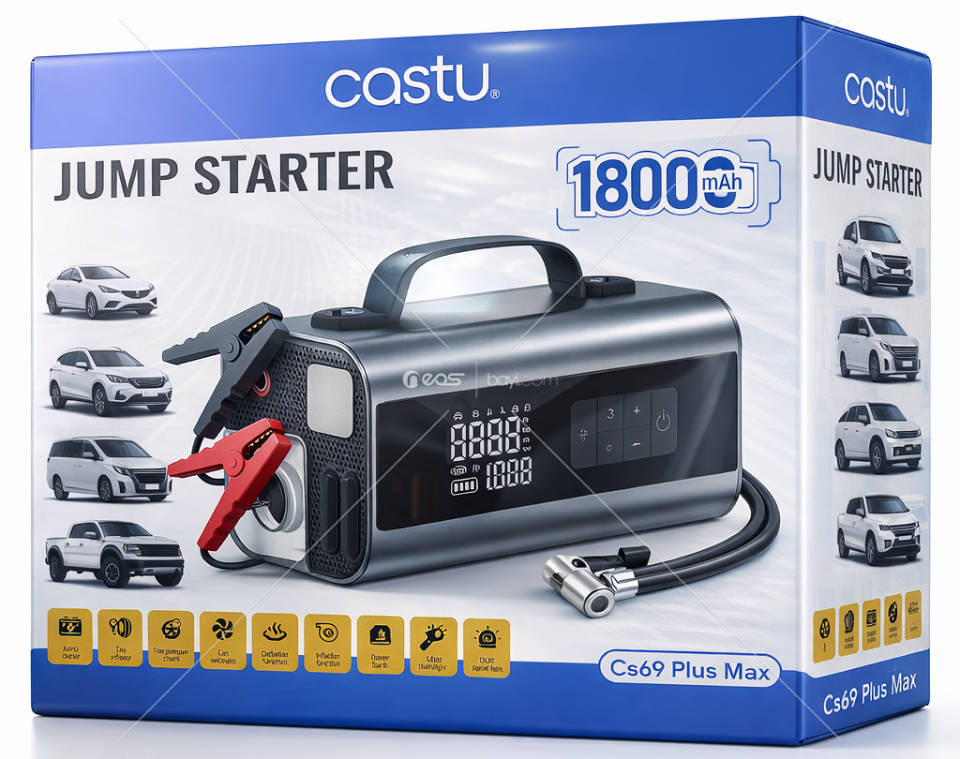 CASTU 18000MAH TAKVİYE+LASTİK ŞİŞİRME+SÜPÜRGE+POWERBANK TANK SERİ