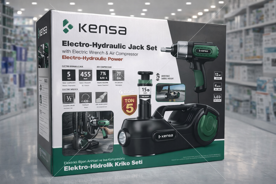 Kensa 5 Ton Electro-Hydraulic Jack Set Elektrikli Kriko Seti Havalı Kompresörlü & Elektrikli Bijon Anahtarlı
