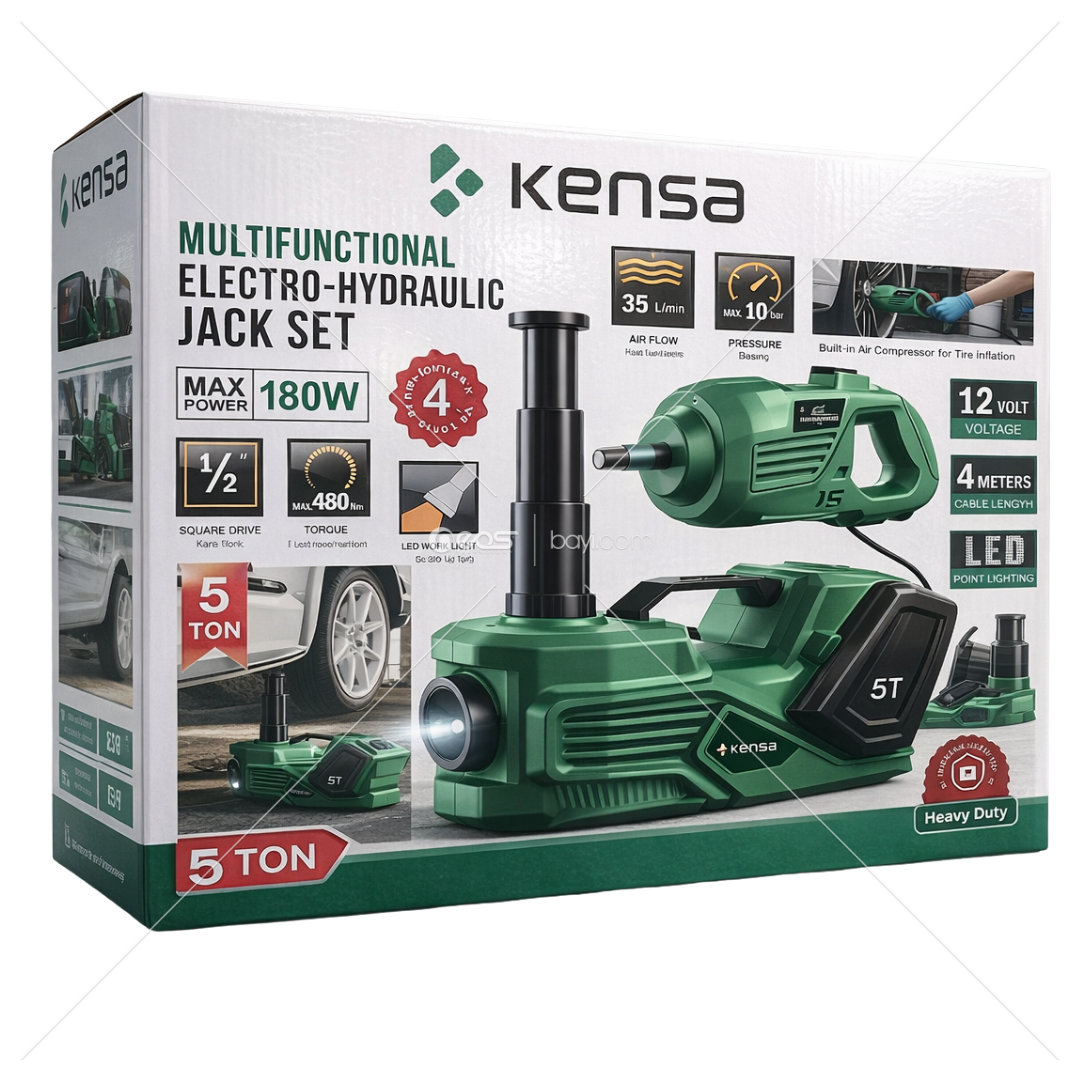 Kensa 5 Ton Multifunctional Electro-Hydraulic Jack Set Elektrikli Kriko & Hava Kompresörlü Bijon Anahtarı Seti