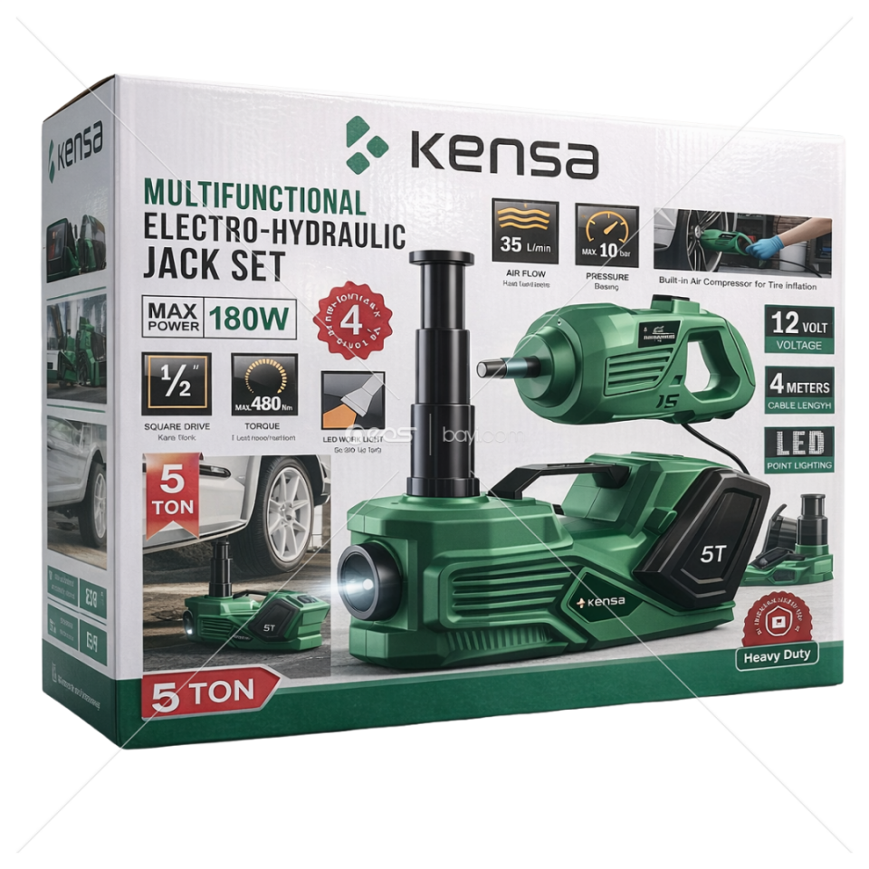 Kensa 5 Ton Multifunctional Electro-Hydraulic Jack Set Elektrikli Kriko & Hava Kompresörlü Bijon Anahtarı Seti
