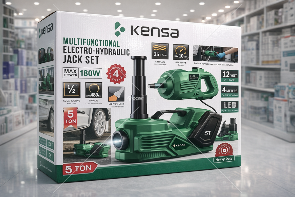 Kensa 5 Ton Multifunctional Electro-Hydraulic Jack Set Elektrikli Kriko & Hava Kompresörlü Bijon Anahtarı Seti