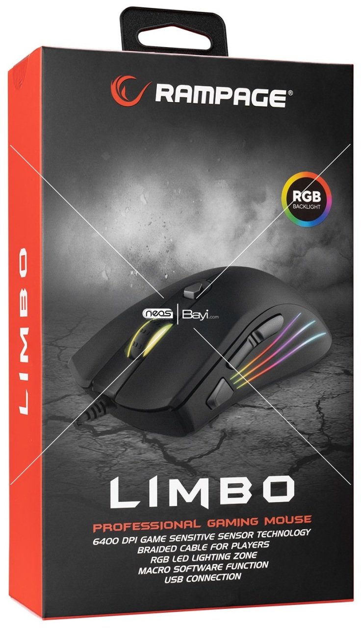 Rampage SMX-R33 LIMBO Makrolu Siyah 6400dpi RGB Ledli Gaming Oyuncu Mouse