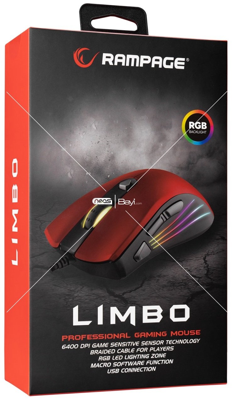 Rampage SMX-R33 LIMBO Makrolu Siyah/Kırmızı 6400dpi RGB Ledli Gaming Oyuncu Mouse
