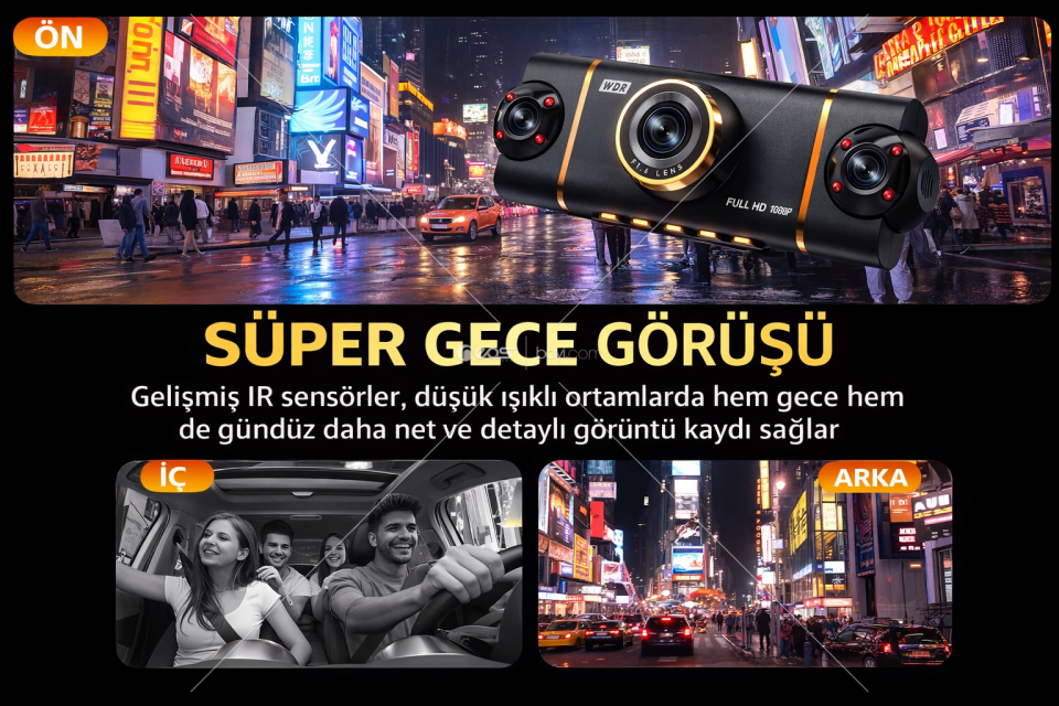 D65 4 Kanal Panoramik WiFi Araç Kamera Sistemi (Dash Cam)