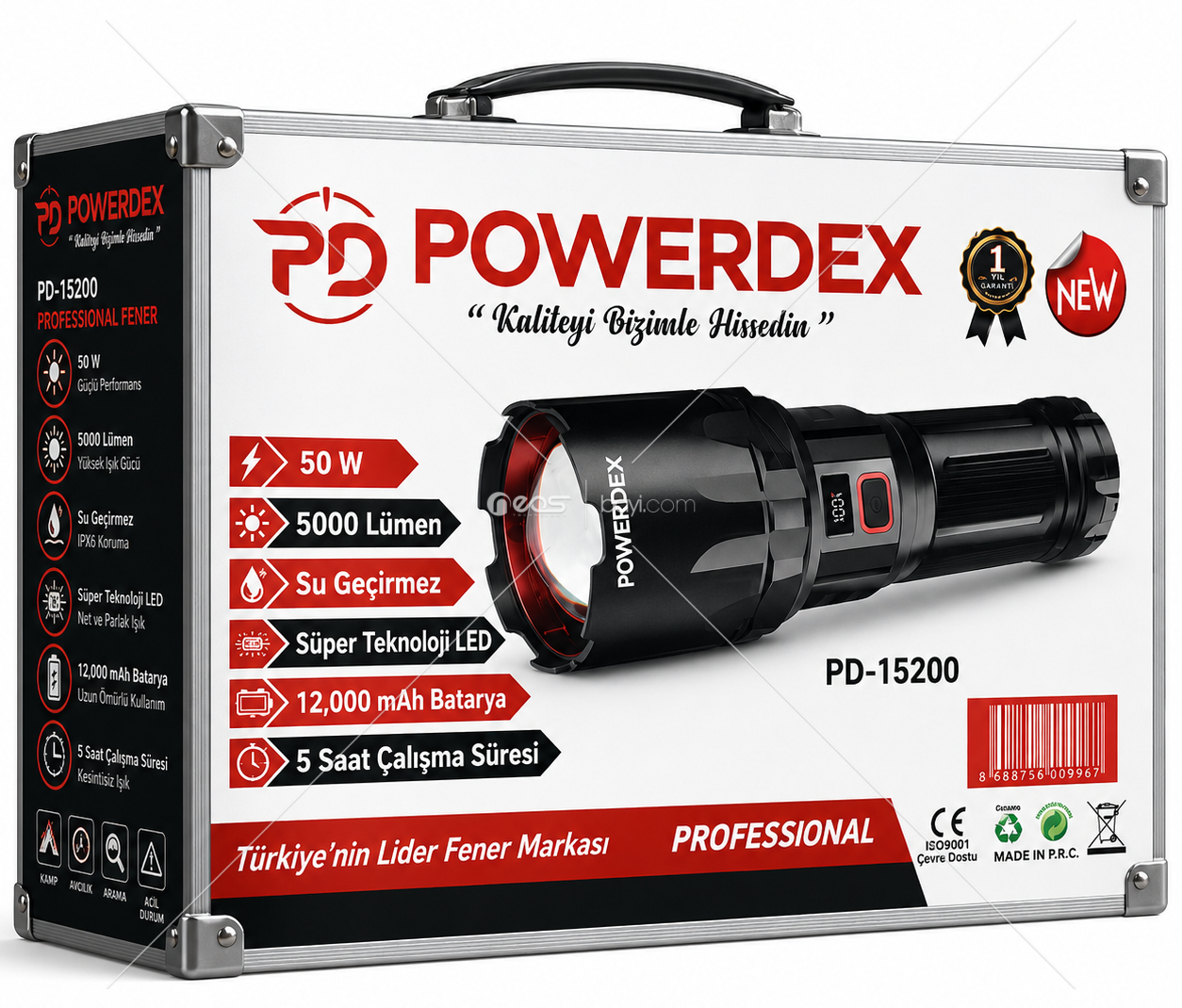 POWERDEX PD-15200 UltraBeam Pro 5000 Lümen Profesyonel LED El Feneri