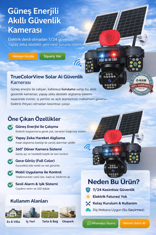 Okam 337 Premium 4G Kamera Set – 1 PTZ + 3 Manuel, AOV Modu + Çakar Işıklı