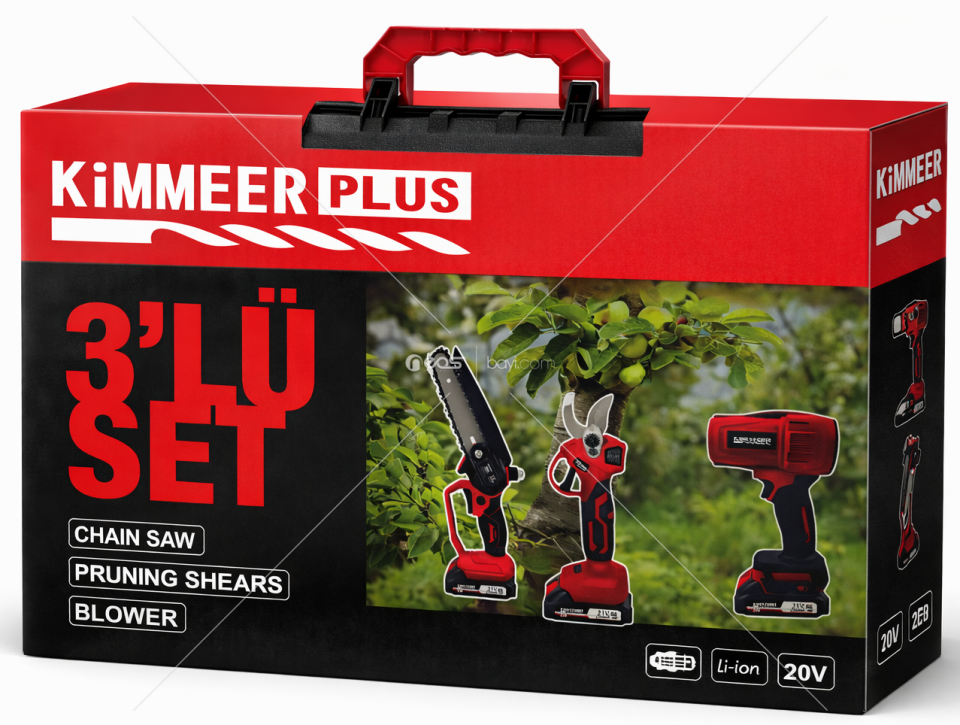 KIMMEER PLUS 3’lü Şarjlı Bahçe Seti (Testere + Makas + Üfleme)
