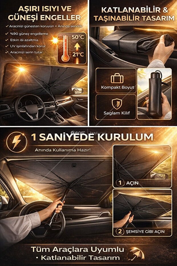 Universal Tüm Araçlar Için Araba Ön Cam Güneşlik Katlanabilir Şemsiye Güneşlik Oto Ön Cam Güneşliği Gölgelik