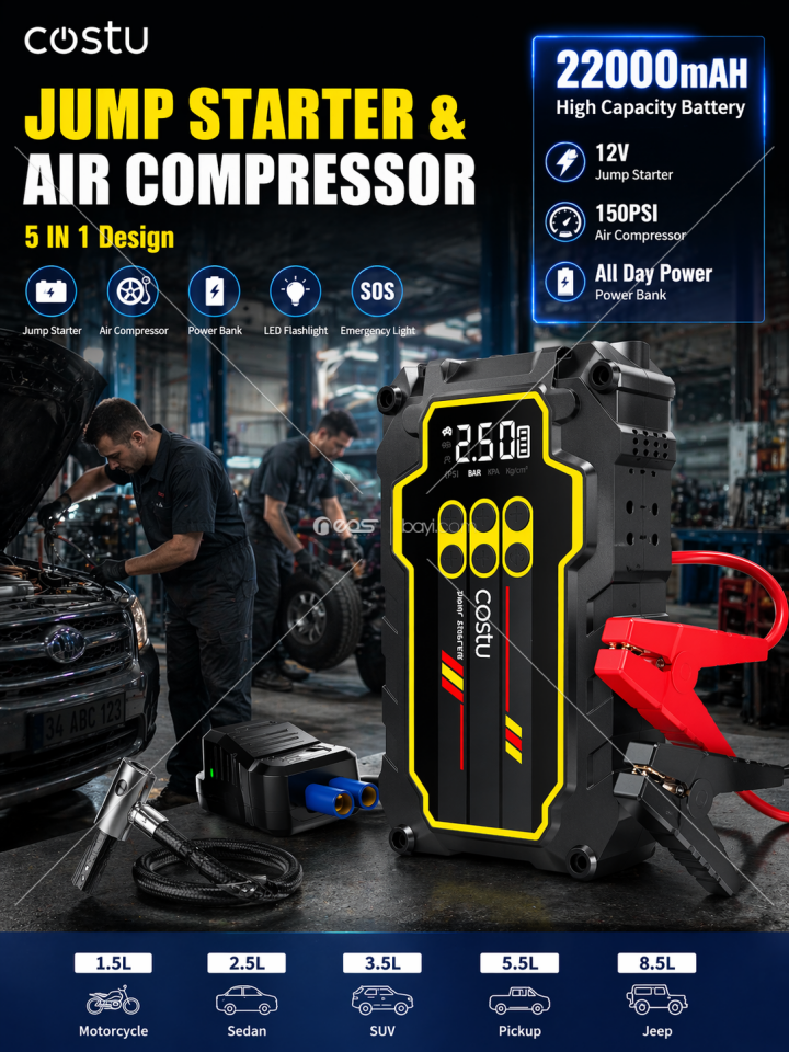 CASTU 22.000MAH AKÜ TAKVİYE'Lİ KOMPRESÖR