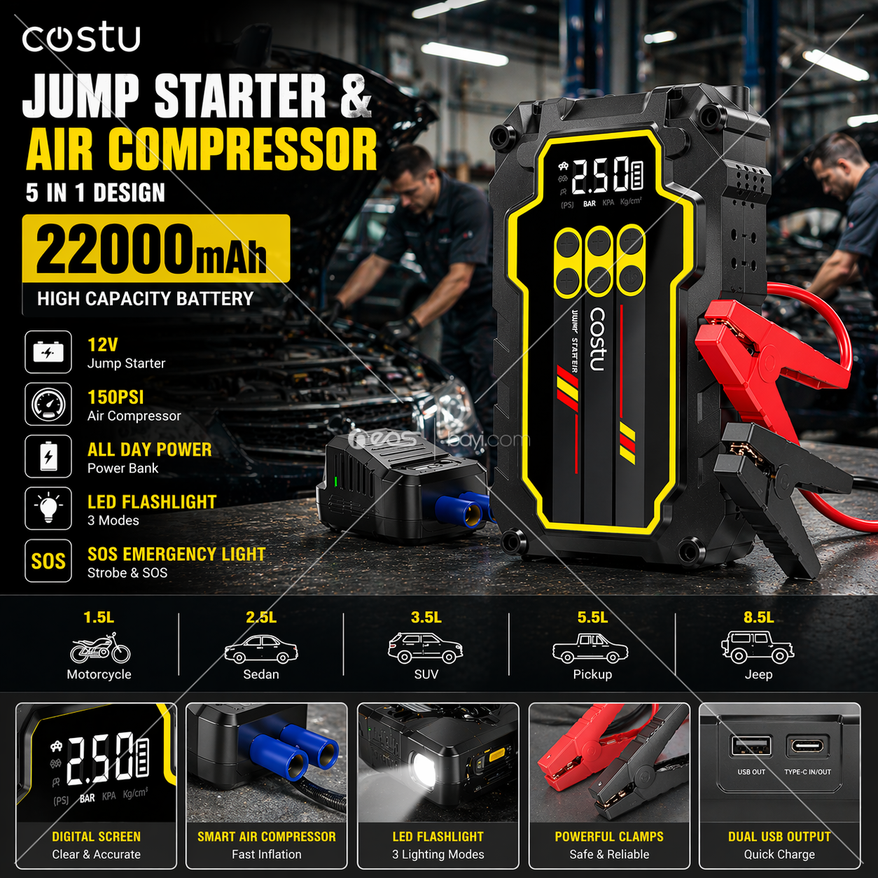 CASTU 22.000MAH AKÜ TAKVİYE'Lİ KOMPRESÖR