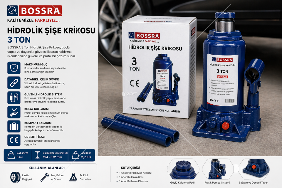 BOSSRA 3 TON HİDROLİK ŞİŞE KRİKOSU