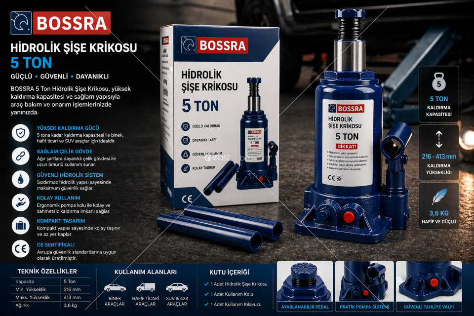 BOSSRA 5 TON HİDROLK ŞİŞE KRİKOSU