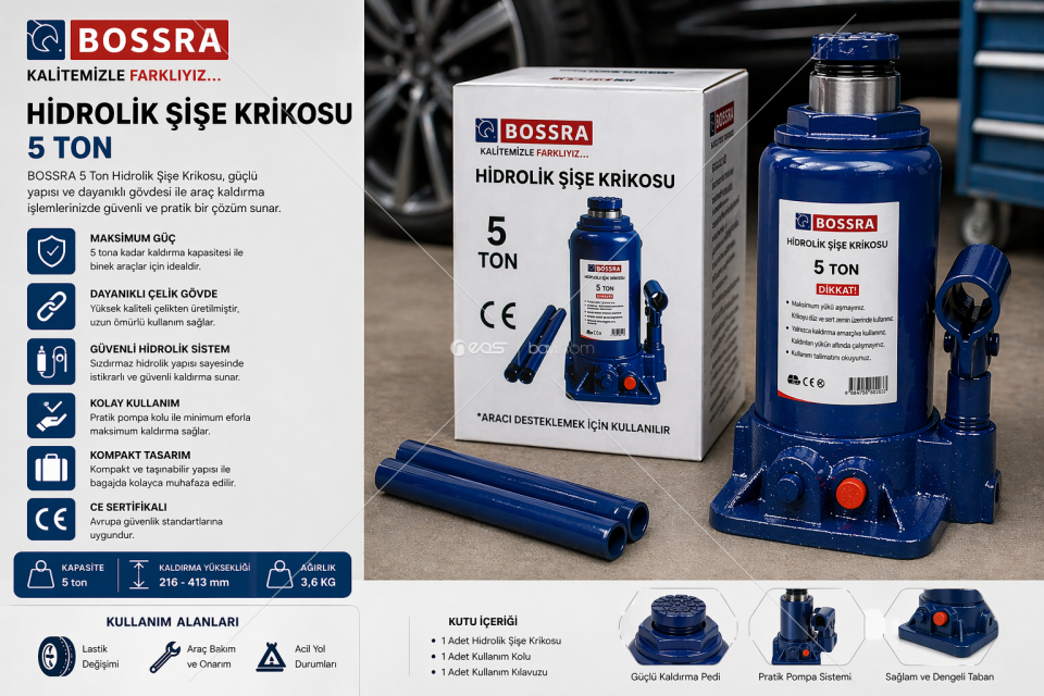 BOSSRA 5 TON HİDROLK ŞİŞE KRİKOSU