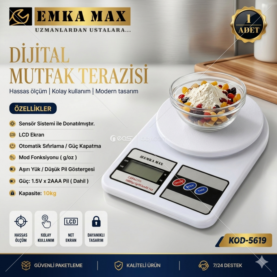 EMKA MAX KOD-5619 Dijital Mutfak Terazisi 10kg Hassas Ölçüm LCD Ekranlı