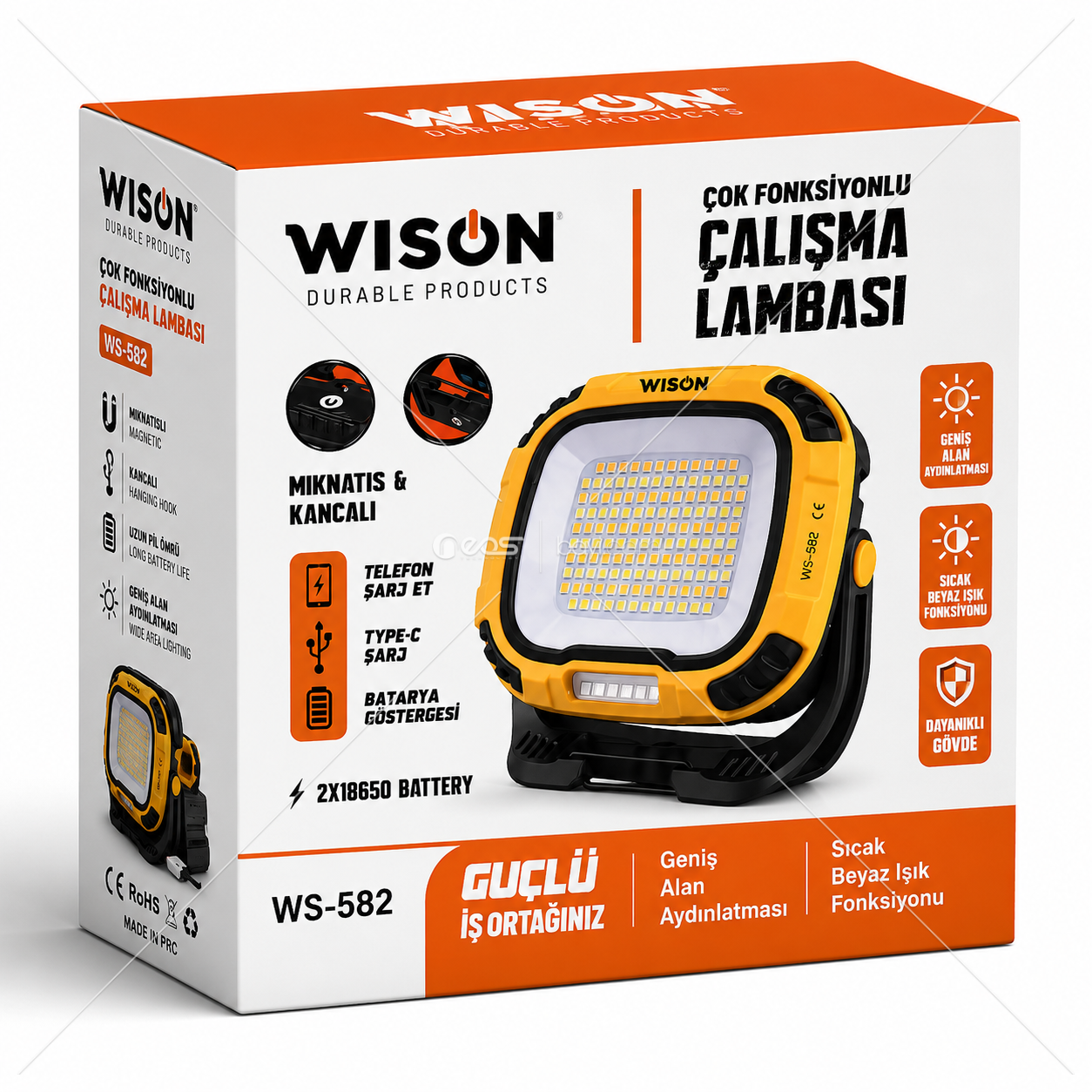 WISON WS-582 Çok Fonksiyonlu Şarjlı Çalışma Lambası