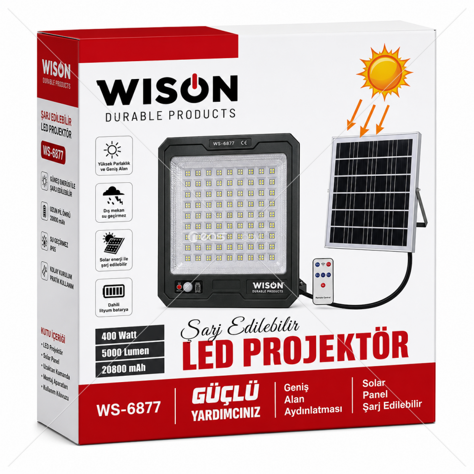 WISON WS-6877 Güneş Enerjili LED Projektör