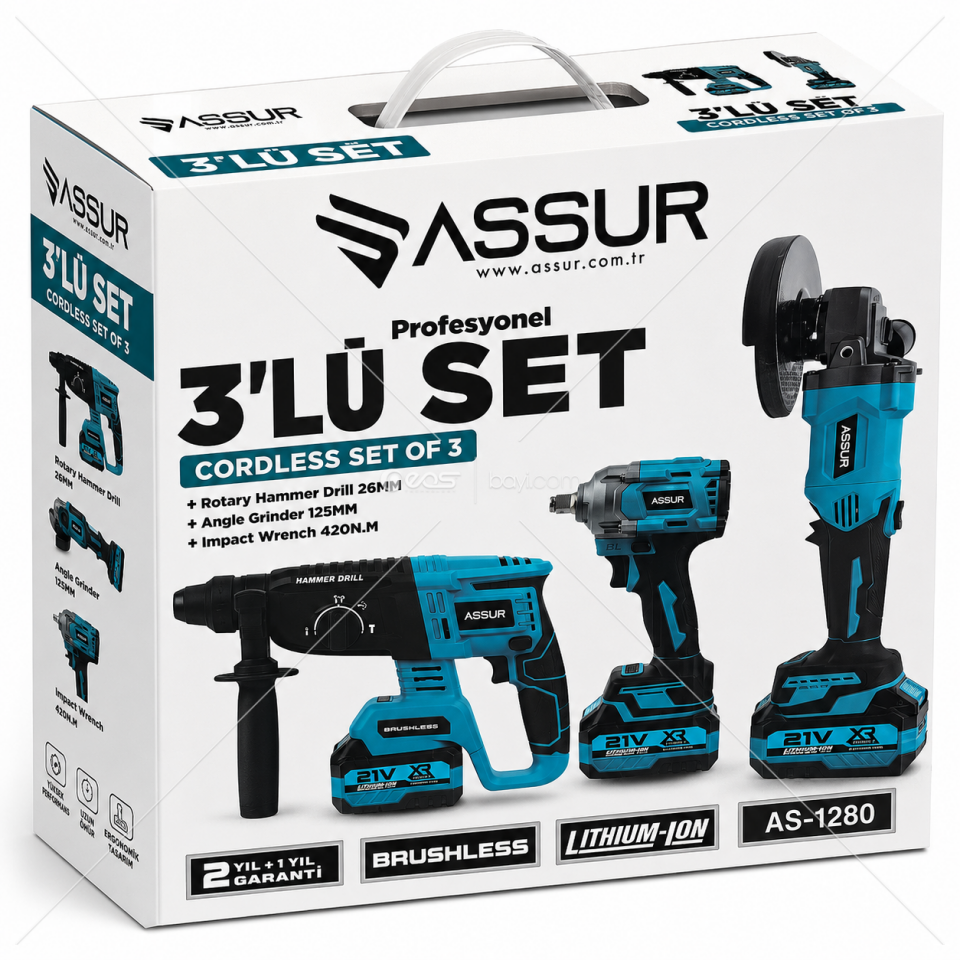ASSUR AS-1280 Profesyonel 3’lü Şarjlı Set