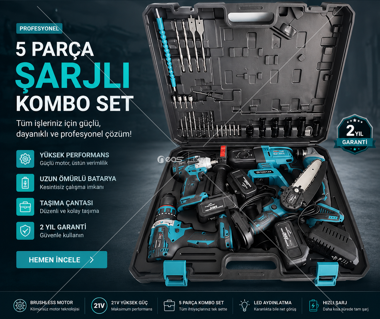 DAFLONG 5Lİ SET MATKAP+HİLTİ+CANAVAR+600NTORK+TESTERE