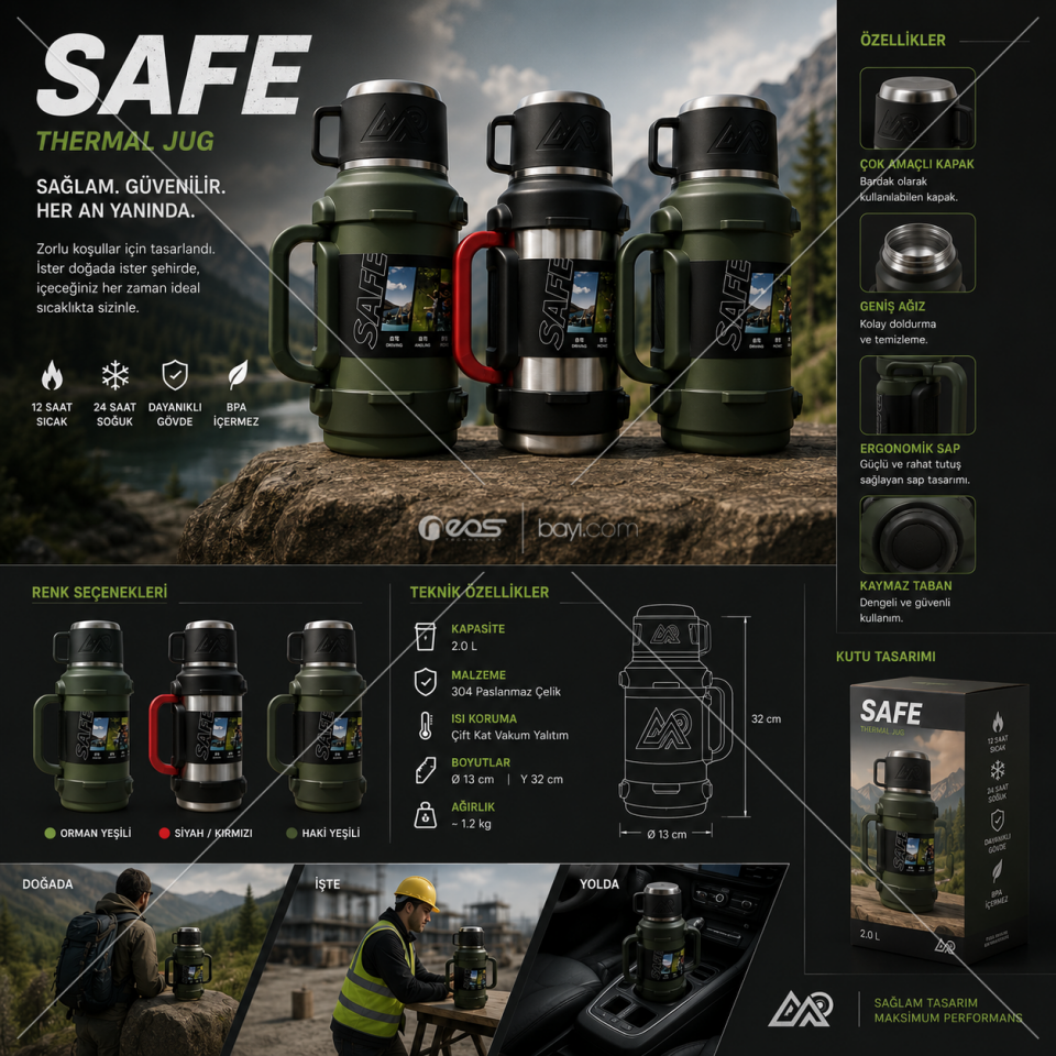 SAFE  1.3 LİTRE 48SAAT SICAK 48 SAAT SOĞUK TUTAN TERMOS